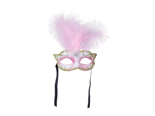 Mască de carnaval roz cu pană - 1 buc.