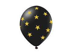 Baloane din latex negru cu stele aurii - 30 cm - 5 buc.