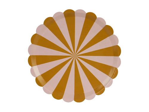 Farfurii de hârtie cu dungi maro și roz - 21 cm - 6 buc.