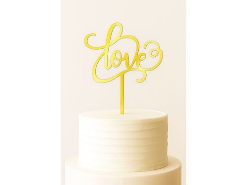 Topper pentru tort din plexiglas cu oglindă aurie Love - 16 cm