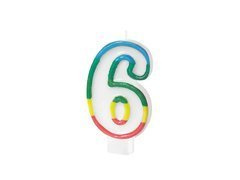 Lumânare numerică cu margine colorată numărul 6 - 8,5 cm - 1 buc.