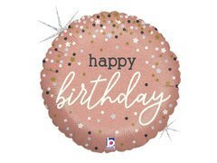 Balon cu foiță aurie roz Happy Birthday - 46 cm - 1 buc.