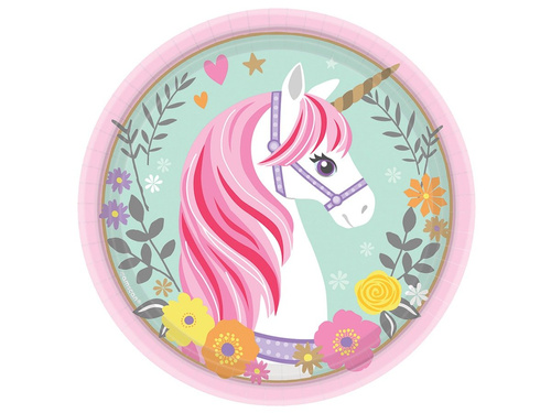 Farfurii aniversare Magic Unicorn - 18 cm - 8 buc.