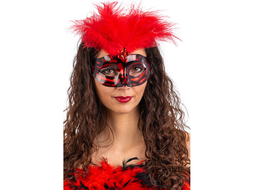 Mască de carnaval cu pene roșii