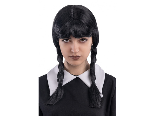 Peruca neagră cu împletituri și franjuri - 1 buc.