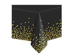 Față de masă aniversară neagră cu puncte aurii - 137 x 274 cm - 1 buc.