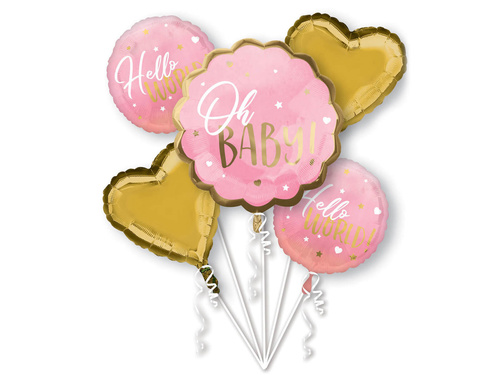 Buchet de baloane cu folie Oh Baby! roz - 1 set.