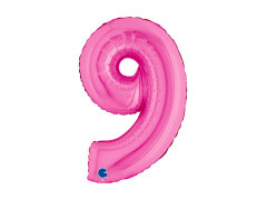 Balon din folie numărul 9 fuchsia - 14" - 1 buc.