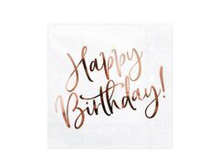 Șervețele Happy Birthday roz auriu - 33 cm - 20 buc.