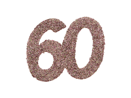 Decorațiune de masă cu sclipici numărul 60 roz auriu - 6 cm - 6 buc.