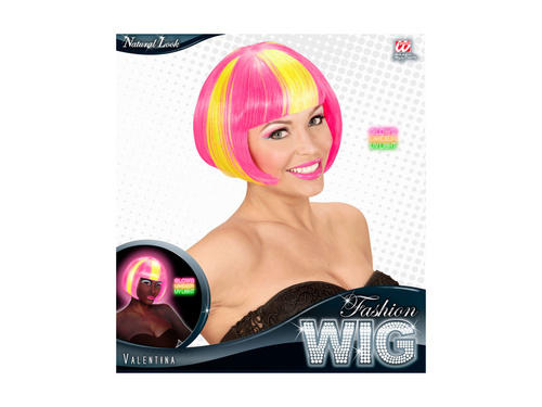 Peruca Valentina galben neon cu reflexii roz