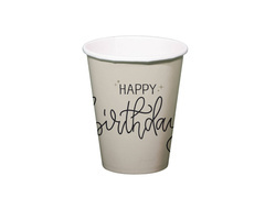 Pahare de hârtie bej Happy Birthday - 250 ml - 8 buc.