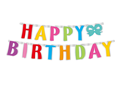 Banner colorat cu fundiță Happy Birthday - 160 cm - 1 buc.