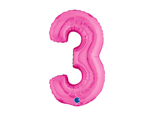 Balon din folie numărul 3 fuchsia - 14" - 1 buc.
