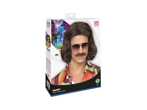 Peruca maro Dandy din anii 1970. cu mustață