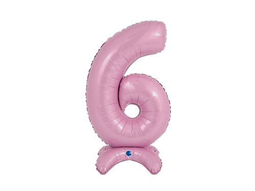 Balon din folie cu numărul 6 în picioare roz pastel - 64 cm - 1 buc.