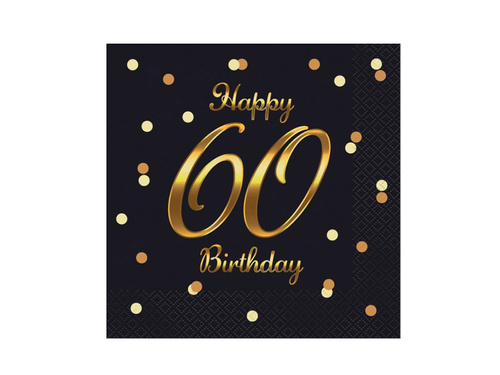 Șervețele pentru a 60-a aniversare negru - 33 cm - 20 buc.