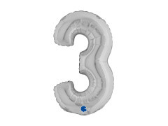 Balon din folie numărul 3 argintiu - 14" - 1 buc.