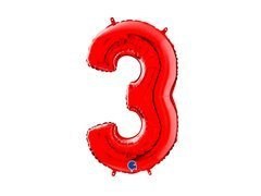 Balon din folie numărul 3 roșu - 66 cm - 1 buc.
