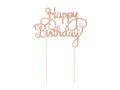Topper de tort Happy Birthday sclipici roz auriu - 1 buc.