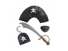 Kit de pirat - sabie, pălărie, plasture pentru ochi, cârlig