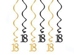 Vârtejuri de decor agățat pentru petrecerea de 18 ani auriu și negru - 6 buc.
