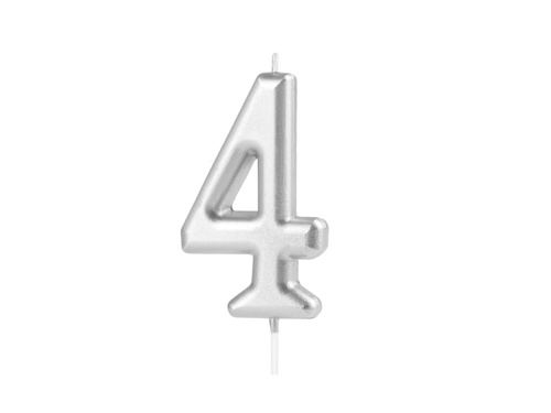 Lumânare cu număr argintiu - 4 - 1 buc.
