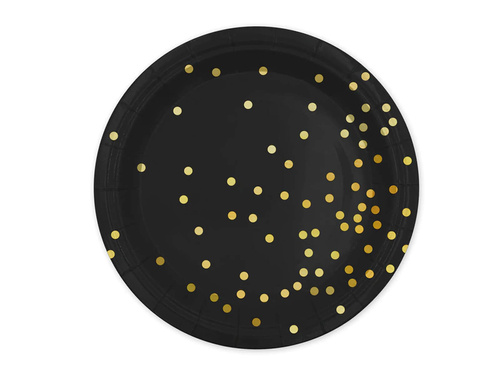 Farfurii de hârtie negre cu buline aurii - 23 cm - 6 buc.