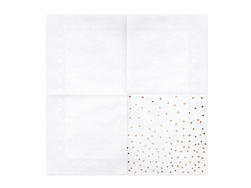 Șervețele de aniversare albe cu puncte mici roz și aurii - 33 cm - 20 buc.