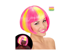 Peruca Valentina galben neon cu reflexii roz
