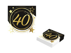 Șervețele pentru a 40-a aniversare negru - 33 cm - 12 buc.