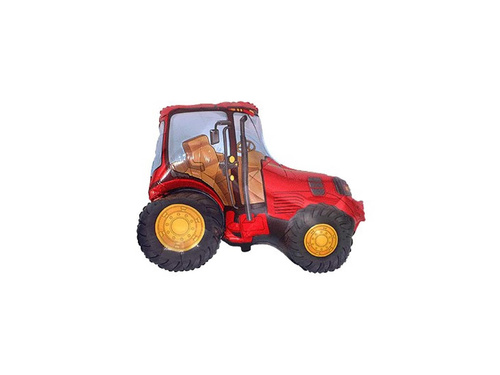 Tractor roșu balon cu băț de folie - 26 x 31 cm - 1 buc.