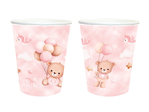 Pahare de hârtie Ursuleți Teddy cu baloane roz - 250 ml - 6 buc.