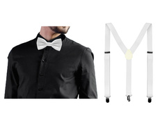 Set de accesorii pentru bretele albe cu papion mic - 2 piese.