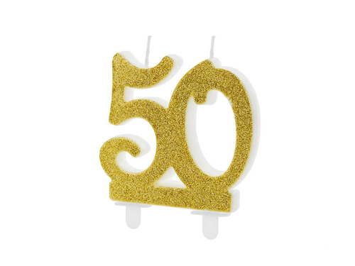 Lumânare pentru a 50-a aniversare cu sclipici auriu - 1 buc.