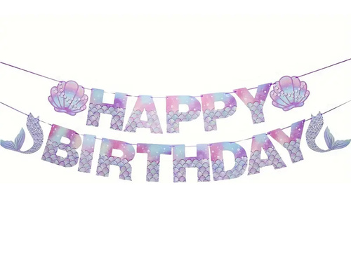 Happy Birthday Mermaid banner - 500 cm - 1 buc.