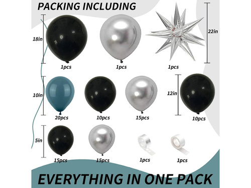 Set de baloane pentru ghirlanda de baloane negru-albastru-argintiu - 88 buc.