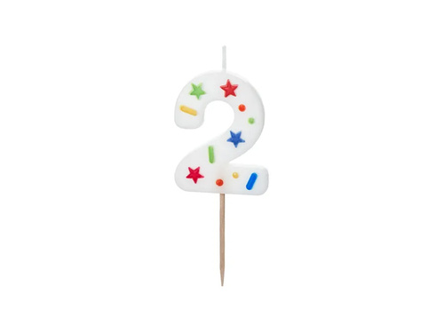 Lumânare confetti numărul doi - 2 - 1 buc.