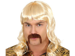 Peruca blondă disco pentru bărbați + mustață