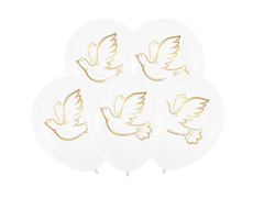 Baloane albe din latex cu porumbel - 30 cm - 5 buc.