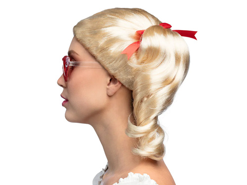 Peruca blonda cu cozi de cal si panglici