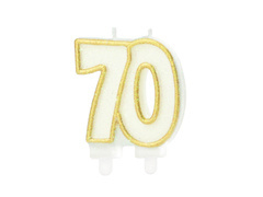 Șaptezeci de lumânări cu sclipici auriu - 8,5 cm - 1 buc.