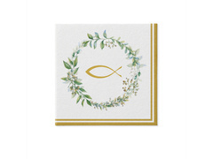 Șervețele pentru Prima Împărtășanie cu model pește și frunze – 40 cm – 50 de bucăți.