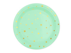 Farfurii de hârtie de mentă cu stele aurii - 23 cm - 6 buc.