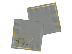 Șervețele gri Happy Birthday - 33 cm - 20 buc.