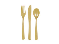 Tacâmuri din plastic aurii - 18 bucăți.