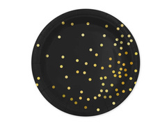Farfurii de hârtie negre cu buline aurii - 23 cm - 6 buc.