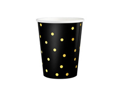 Pahare de hârtie negre cu puncte aurii - 220 ml - 6 buc.