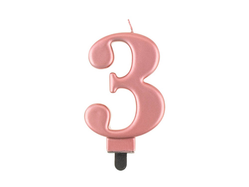 Număr metalic lumânare aur roz - 3 - trei