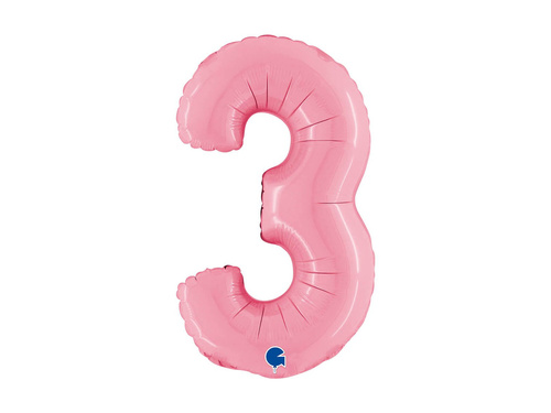Balon din folie numărul 3 roz pastel - 14" - 1 buc.